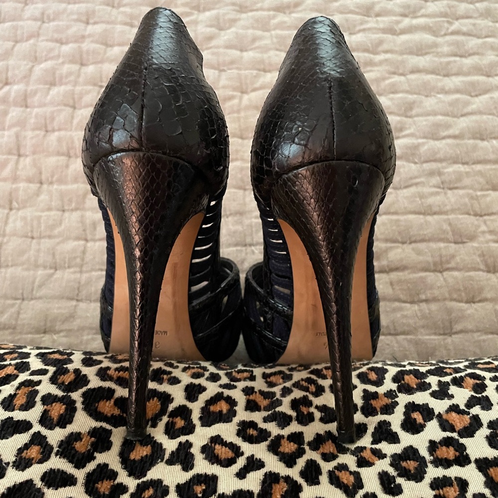 Alexandre Birman Black/Blue Python Suede Heels, S… - image 5